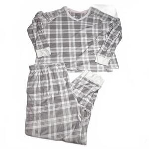 Cuddle Duds Women's Gray Plaid‎ Long Sleeve Pajama Set XXL